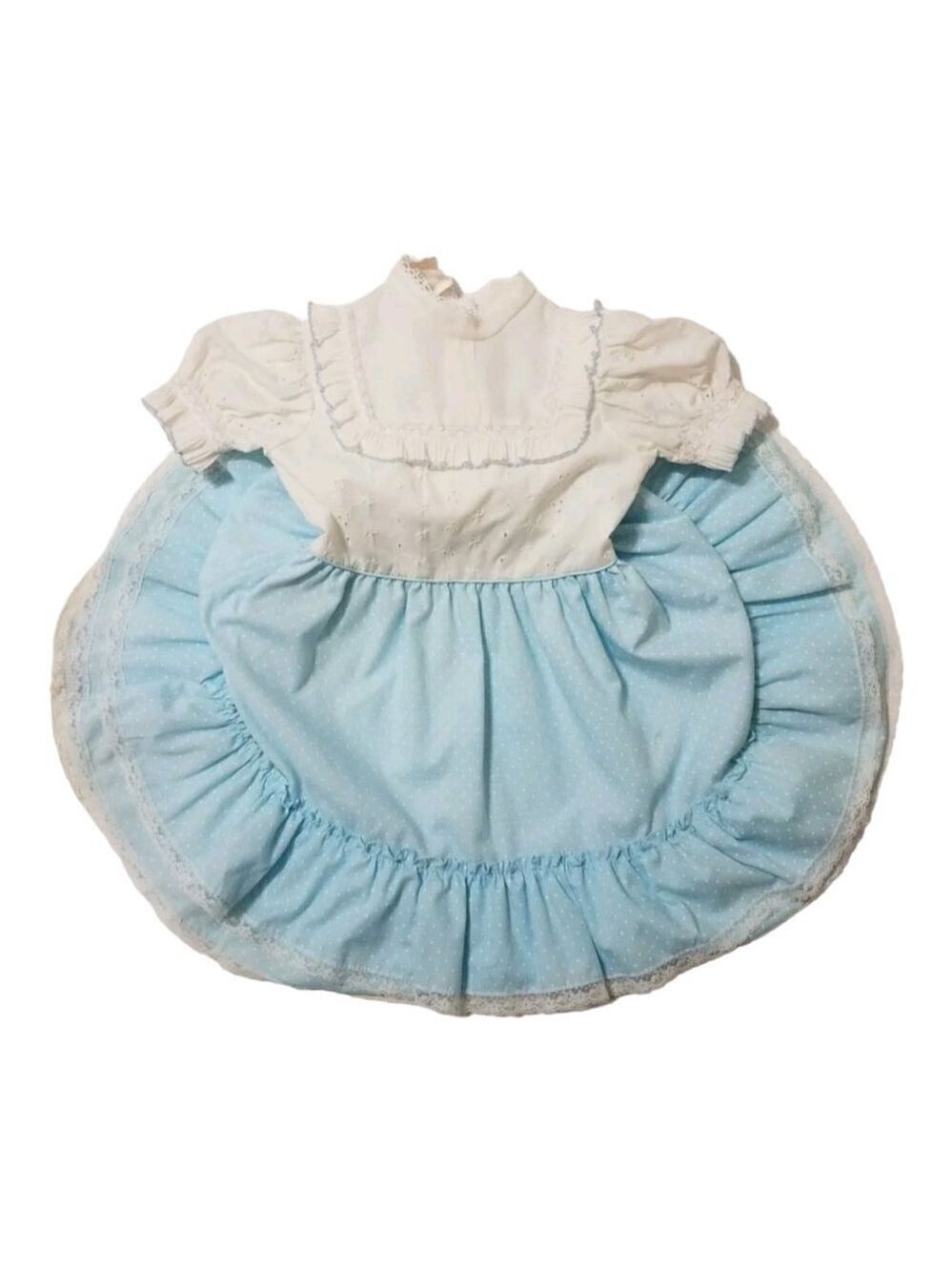 Vintage Sugar Togs Pageant Dress Full Circle Prairie Pinafore Lace Eyelet Dots